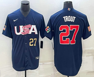 Mens USA Baseball #27 Mike Trout Number 2023 Navy World Baseball Classic Stitched Jersey->2023 world baseball classic->MLB Jersey